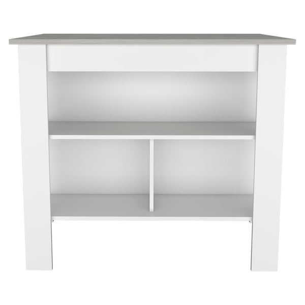 English Elm Rockaway 3-Shelf Kitchen Island With White Finish And Ibiza Marble Top For Stylish Storage Solutions B06280052-GIGA