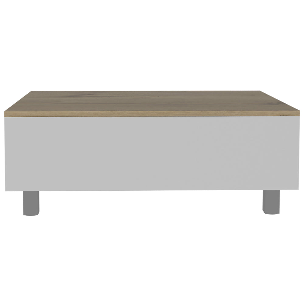 English Elm Tilton Lift-Top Coffee Table White Oak with Hidden Storage, Stainless Steel Legs, Locking Wheels B06280628