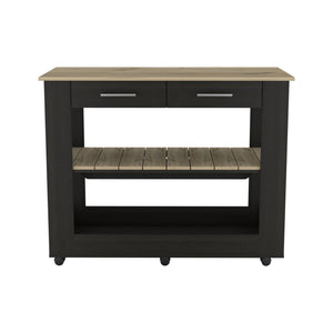 English Elm 2-Drawer Two-Tone Kitchen Island with 2 Shelves Plank-Style Storage Wenge & Light Oak Finish, Stylish Organizer B06280058