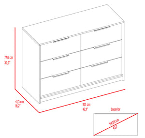 English Elm Longhill Two-Tone 6-Drawer Dresser in Pine & White — Modern Wood Grain, Pull-Down Cabinets, Spacious Top (98) B062S00143