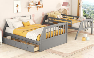 English Elm Twin-over-full Bunk Bed with Storage Staircase Drawers and Pine Wood Frame Gray LT000223AAE