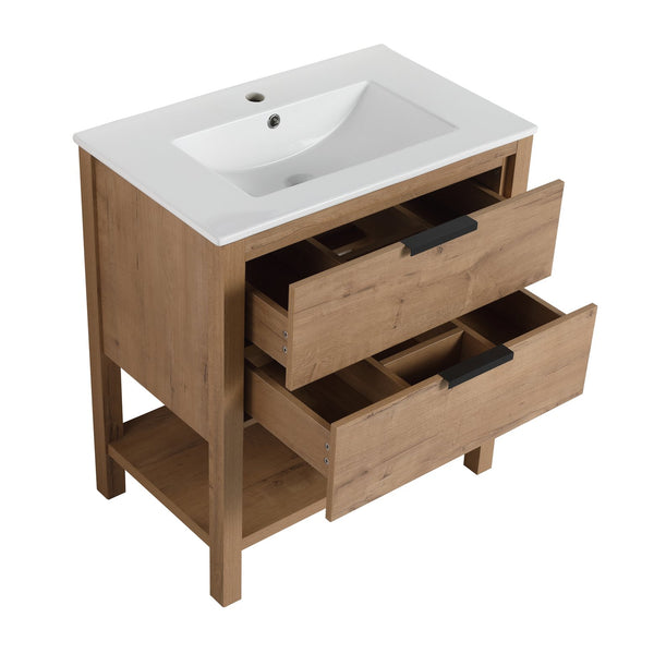 English Elm 30 Inch Bathroom Vanity - Stylish Plywood Design With Soft-Closing Drawers & Easy Installation W999S00061