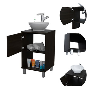 English Elm 1-Shelf Single Bathroom Vanity Wenge Resin Sink Modern Storage Cabinet Open Shelf Humidity-Resistant Legs 35" B062S00077
