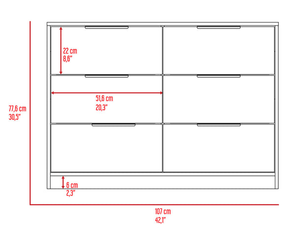 English Elm Longhill Two-Tone 6-Drawer Dresser in Pine & White — Modern Wood Grain, Pull-Down Cabinets, Spacious Top (98) B062S00143