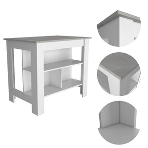 English Elm Rockaway 3-Shelf Kitchen Island With White Finish And Ibiza Marble Top For Stylish Storage Solutions B06280052-GIGA