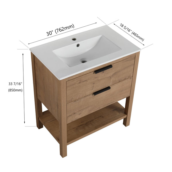 English Elm 30 Inch Bathroom Vanity - Stylish Plywood Design With Soft-Closing Drawers & Easy Installation W999S00061