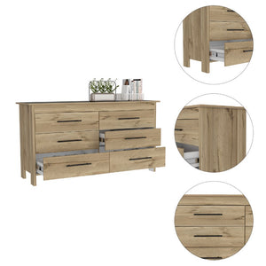English Elm Southington Sleek 6-Drawer Rectangle Dresser with Black Metal Pulls and Spacious Organized Storage Beige B062S00141