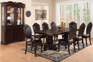 English Elm Formal Royal Rectangle Dining Table 66"+18" Leaf Brown Double Pedestal Carved Floral Accents 45"x30" B011S00274