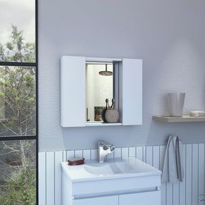 English Elm Ellegrini White Medicine Cabinet with Mirror, 7 Shelves & 2 Doors — Compact 23.6"x19.5" Storage Elegance B06280134