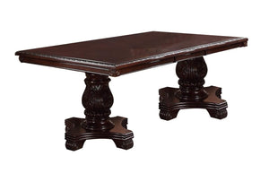 English Elm Formal Royal Rectangle Dining Table 66"+18" Leaf Brown Double Pedestal Carved Floral Accents 45"x30" B011S00274