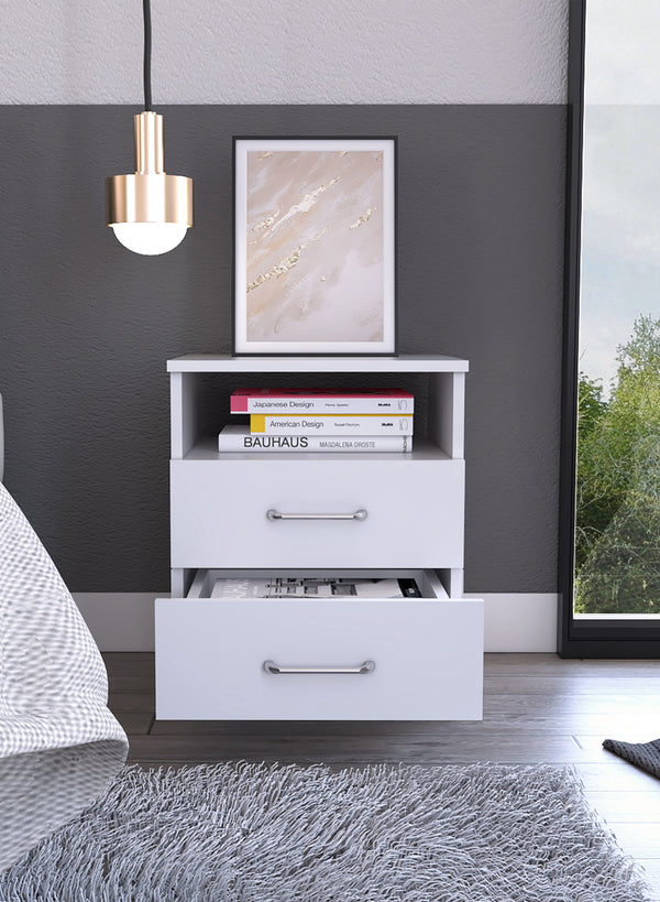 English Elm Brookeline Romantic 2-Drawer 1-Shelf Nightstand with Spacious Top, Durable Metal Railings & Pulls White B06280585