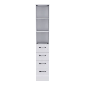 English Elm White Tall Linen Cabinet with Glass Door, 3 Shelves & 3 Drawers, Slim 68" Storage Tower, White B06280383