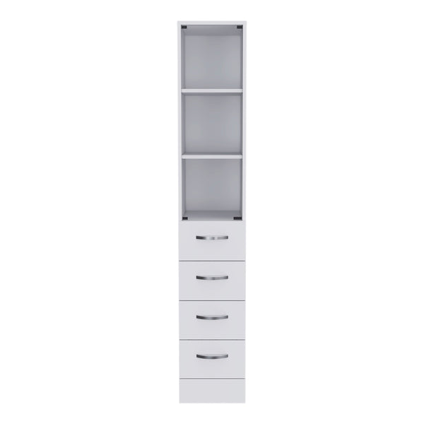 English Elm White Tall Linen Cabinet with Glass Door, 3 Shelves & 3 Drawers, Slim 68" Storage Tower, White B06280383