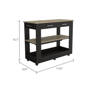 English Elm 2-Drawer Two-Tone Kitchen Island with 2 Shelves Plank-Style Storage Wenge & Light Oak Finish, Stylish Organizer B06280058