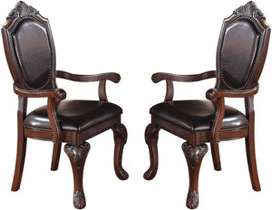 English Elm Gorgeous Formal Rubberwood Dining Side Chairs Set of 2 with Carved Accents Faux Leather Padded Seats Brown 22 L x 16 W x 47 H B01180915