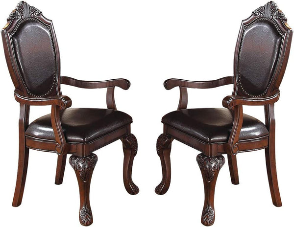 English Elm Gorgeous Formal Rubberwood Dining Side Chairs Set of 2 with Carved Accents Faux Leather Padded Seats Brown 22 L x 16 W x 47 H B01180915