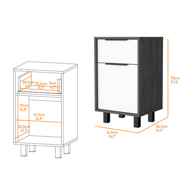 English Elm Smokey Oak and White 1-Drawer Nightstand with Cabinet Storage, Sturdy Legs, Stylish Display Surface B06280711