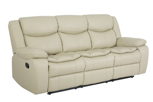 English Elm Breathable Cream Leather Manual Reclining Sofa - 3-Seater For Cozy Living Room Comfort & Style W79164348
