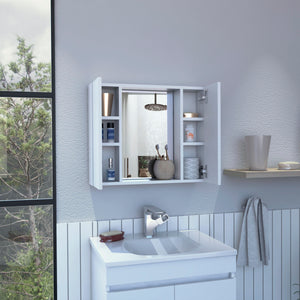English Elm Ellegrini White Medicine Cabinet with Mirror, 7 Shelves & 2 Doors — Compact 23.6"x19.5" Storage Elegance B06280134