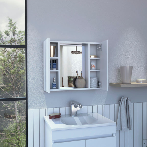 English Elm Ellegrini White Medicine Cabinet with Mirror, 7 Shelves & 2 Doors — Compact 23.6"x19.5" Storage Elegance B06280134