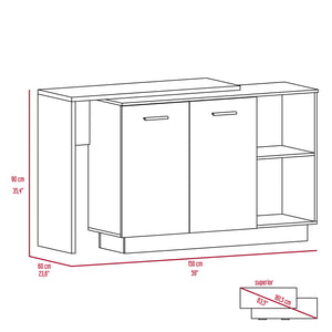 English Elm Chesterfield Rustic Melamine Kitchen Island 5-Shelf 1-Drawer 2-Door White Oak Look 59" Wide - Versatile Storage and Charming Design B062S00162