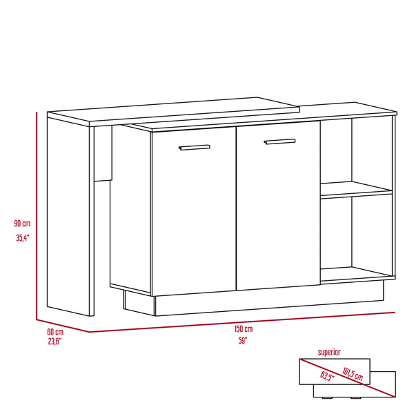 English Elm Chesterfield Rustic Melamine Kitchen Island 5-Shelf 1-Drawer 2-Door White Oak Look 59" Wide - Versatile Storage and Charming Design B062S00162