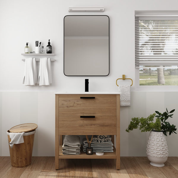 English Elm 30 Inch Bathroom Vanity - Stylish Plywood Design With Soft-Closing Drawers & Easy Installation W999S00061