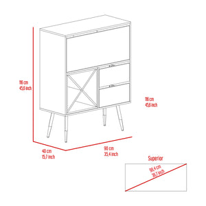English Elm Wenge Mahogany 4-Bottle 2-Drawer Bar Cabinet with Rectangular Design, Shelves & Single Door Storage B062S00094