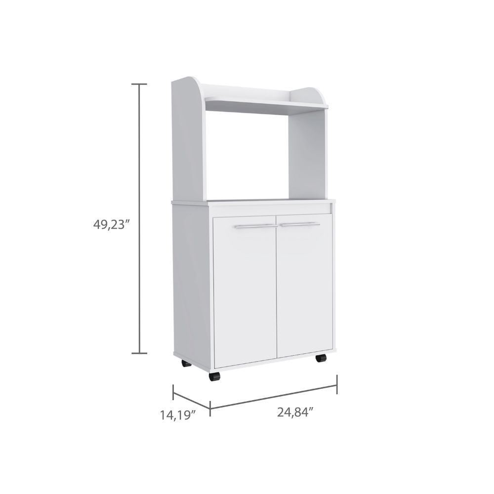 English Elm Charlotte Mobile Kitchen Pantry Cart with Microwave Shelf, Two-Door Cabinet, Countertop & Wheels - White B06280400