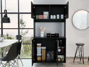 English Elm 3-Shelf Pantry Cabinet Wenge with 7 Shelves, 4 Doors & Drawers — Tall 70.9" Kitchen Storage Organizer B062S00031