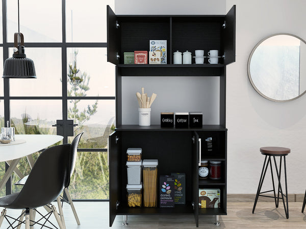 English Elm 3-Shelf Pantry Cabinet Wenge with 7 Shelves, 4 Doors & Drawers — Tall 70.9" Kitchen Storage Organizer B062S00031