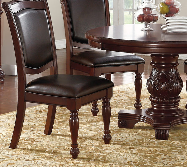 English Elm Majestic Royal Dining Set 9pc — Rubberwood Double Pedestal Table 66"+Leaf, Carved Floral Seats B011S00277