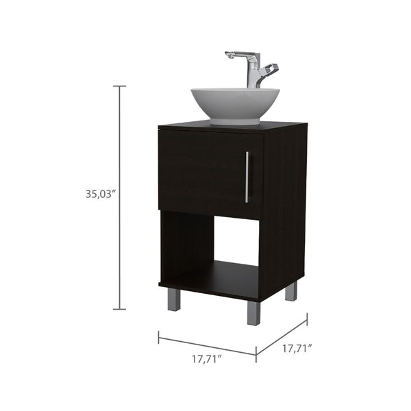 English Elm 1-Shelf Single Bathroom Vanity Wenge Resin Sink Modern Storage Cabinet Open Shelf Humidity-Resistant Legs 35" B062S00077