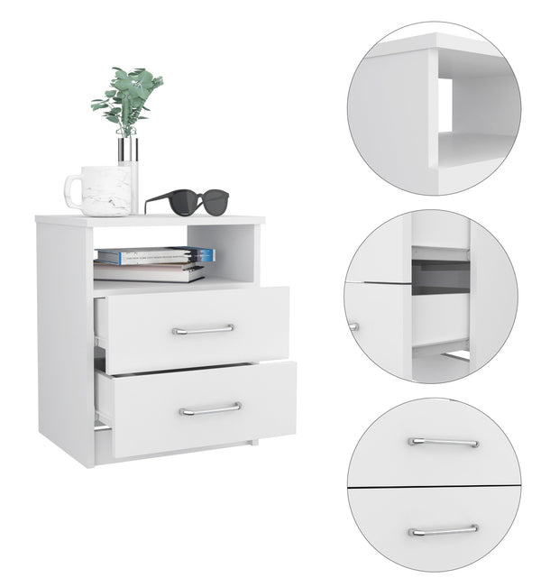 English Elm Brookeline Romantic 2-Drawer 1-Shelf Nightstand with Spacious Top, Durable Metal Railings & Pulls White B06280585