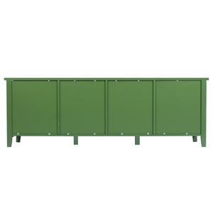 English Elm 71-inch Antique Green TV Console Table with Solid Wood Frame, Changhong Glass Doors & Metal Handles — Stylish Media Center for Bedroom or Kids' Room (74.8x22.05x7.87) W67966833
