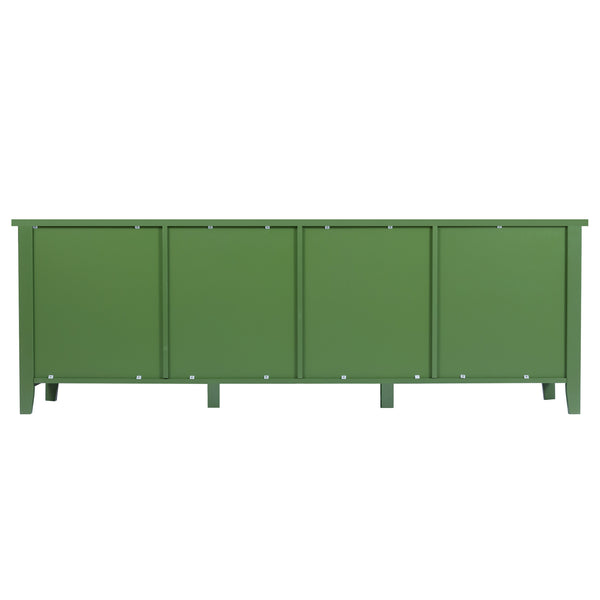 English Elm 71-inch Antique Green TV Console Table with Solid Wood Frame, Changhong Glass Doors & Metal Handles — Stylish Media Center for Bedroom or Kids' Room (74.8x22.05x7.87) W67966833
