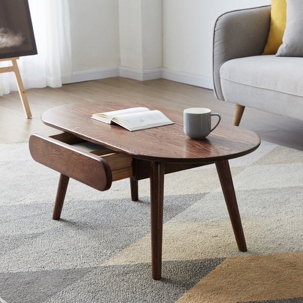 English Elm Capsule Solid Wood Coffee Table with Drawer Low Profile Natural Grain Living Room Desk W128367564