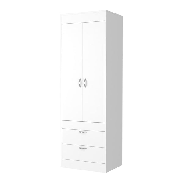 English Elm White 2-Drawer Armoire Slim Tall Closet Organizer with Hanging Rod & Shelves for Wrinkle-Free Storage B062P202117
