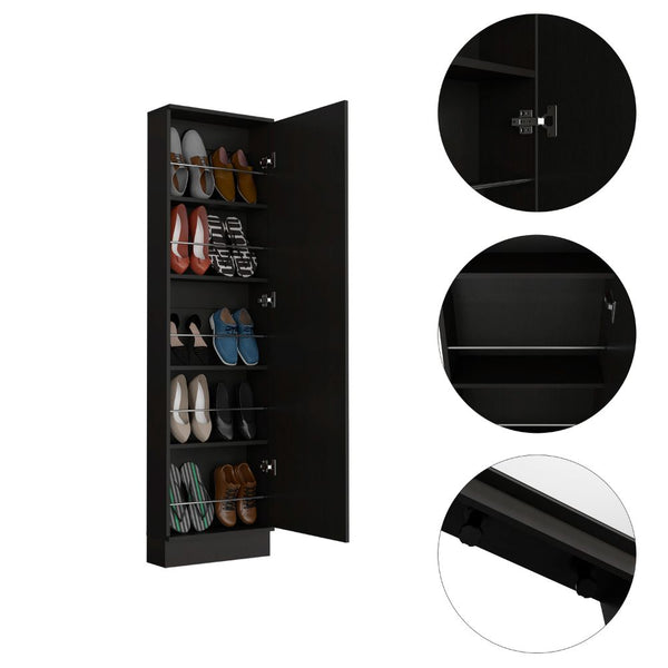 English Elm Wenge Tall Shoe Cabinet with Mirror and 5 Shelves, Slim 66.9" Storage Tower Holds 10 Pairs, Durable Metal Hardware B06280407