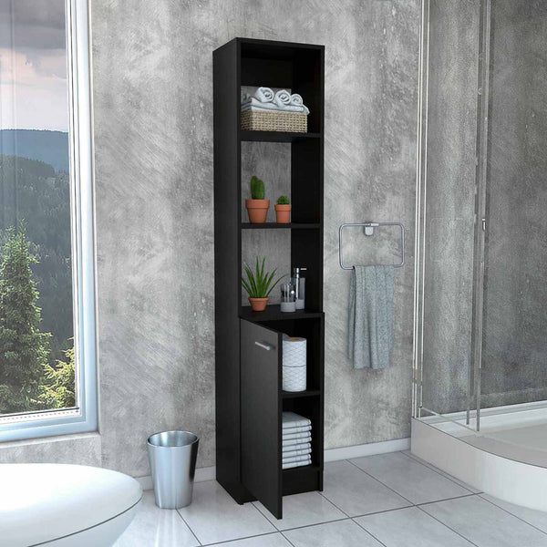 English Elm Wenge Tall Linen Cabinet 63.8" H Slim 5-Shelf Storage with 3 Open Shelves & Bottom Door for Bath B06280221