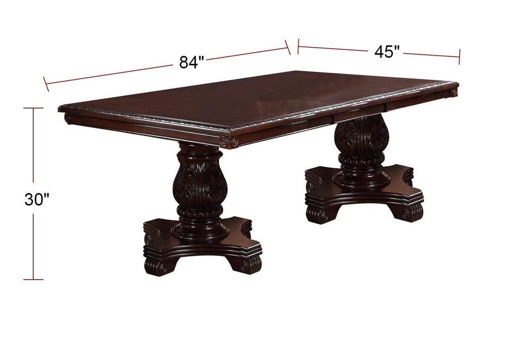 English Elm Formal Royal Rectangle Dining Table 66"+18" Leaf Brown Double Pedestal Carved Floral Accents 45"x30" B011S00274