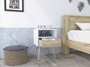 English Elm Haverson 1-Drawer Nightstand With Open Shelf - Stylish Scandinavian Design In White & Light Oak B06279999