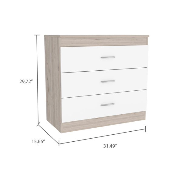 English Elm Bethage Modern 3-Drawer Dresser White - Compact Storage, Sleek Finish, Metal Handles, Versatile Style B06280072
