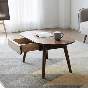 English Elm Capsule Solid Wood Coffee Table with Drawer Low Profile Natural Grain Living Room Desk W128367564