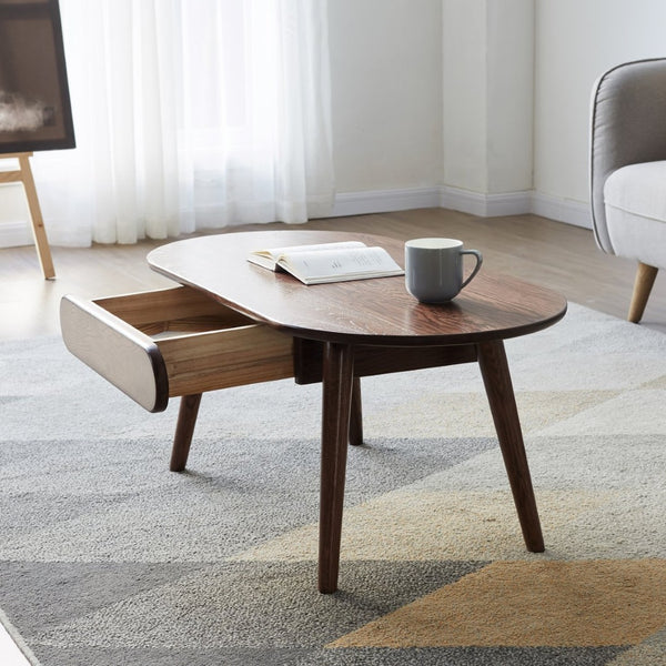English Elm Capsule Solid Wood Coffee Table with Drawer Low Profile Natural Grain Living Room Desk W128367564