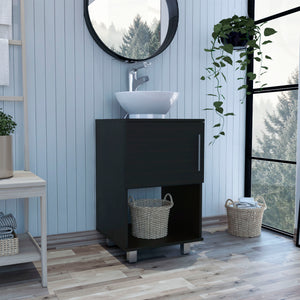 English Elm 1-Shelf Single Bathroom Vanity Wenge Resin Sink Modern Storage Cabinet Open Shelf Humidity-Resistant Legs 35" B062S00077