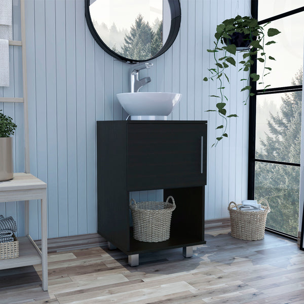 English Elm 1-Shelf Single Bathroom Vanity Wenge Resin Sink Modern Storage Cabinet Open Shelf Humidity-Resistant Legs 35" B062S00077