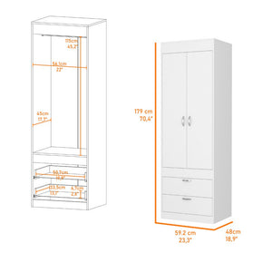 English Elm White 2-Drawer Armoire Slim Tall Closet Organizer with Hanging Rod & Shelves for Wrinkle-Free Storage B062P202117