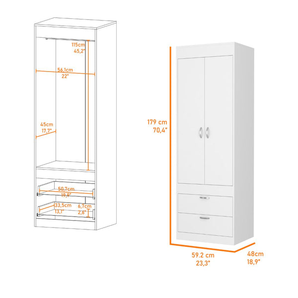 English Elm White 2-Drawer Armoire Slim Tall Closet Organizer with Hanging Rod & Shelves for Wrinkle-Free Storage B062P202117