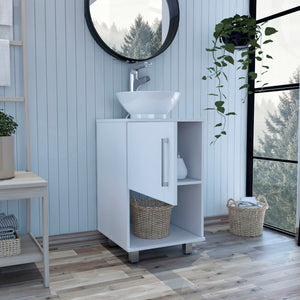 English Elm Saybrooke Modern 1-Shelf Single Bathroom Vanity White with Resin Sink, Cabinet & Open Shelf Storage B062S00078